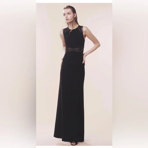 BCBG MaxAzria Maryana Sleeveless Black Lace Maxi Dress Size 6